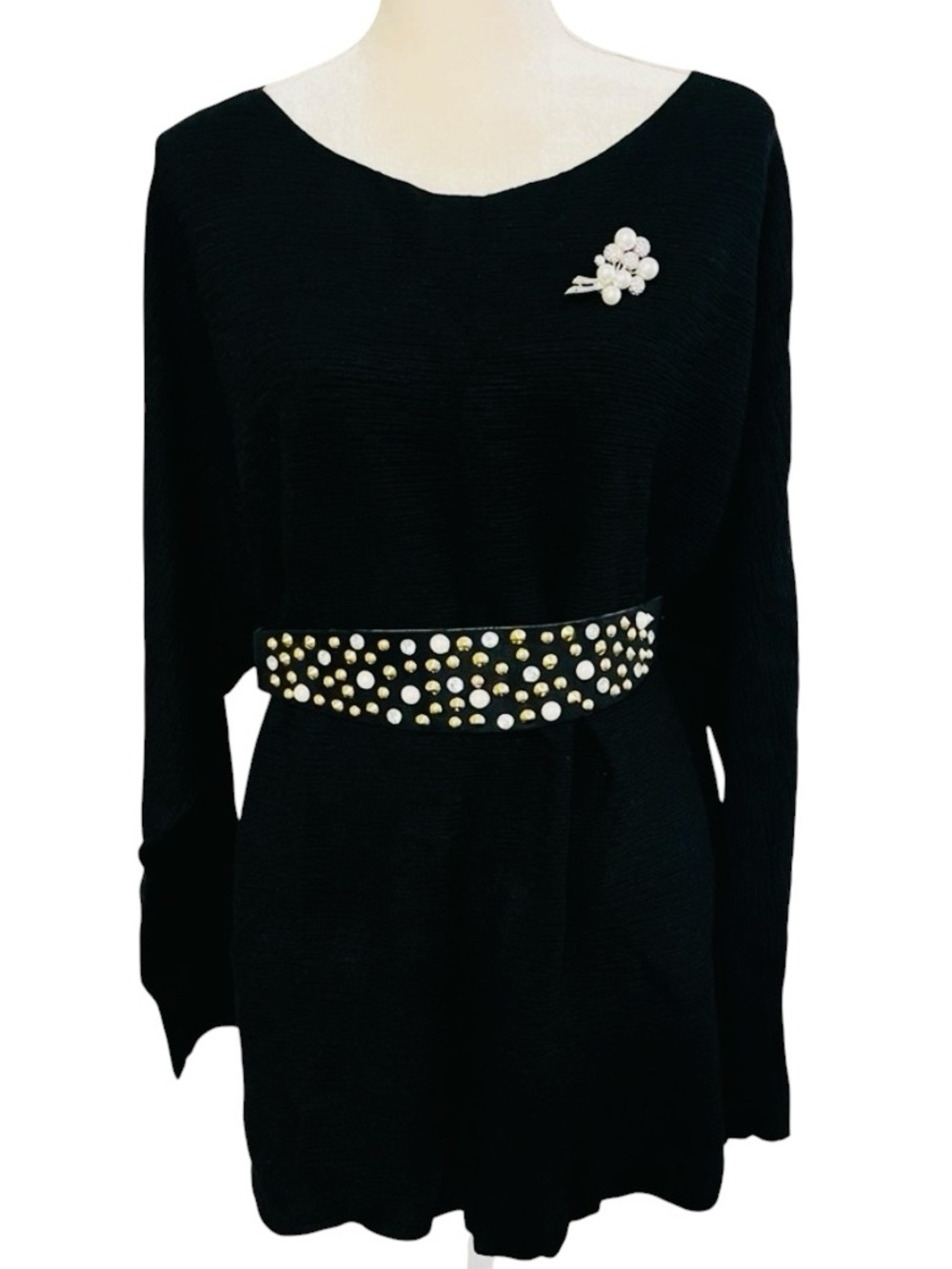 Vila Milano Black Cotton Blend Tunic Sweater 2X Long Sleeve Plus Size